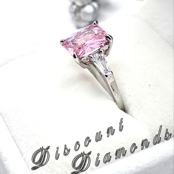 Pink Princess Cut Sapphire Ring on 925 Sterling Silver - Women's Jewelry - Picture 4 of 11